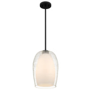Quoizel Evelynn 10in 1-Light Mini Pendant | Transitional Matte Black and Clear Ribbed Glass | Kitchen Island & Bar | Model EVN1510MBK