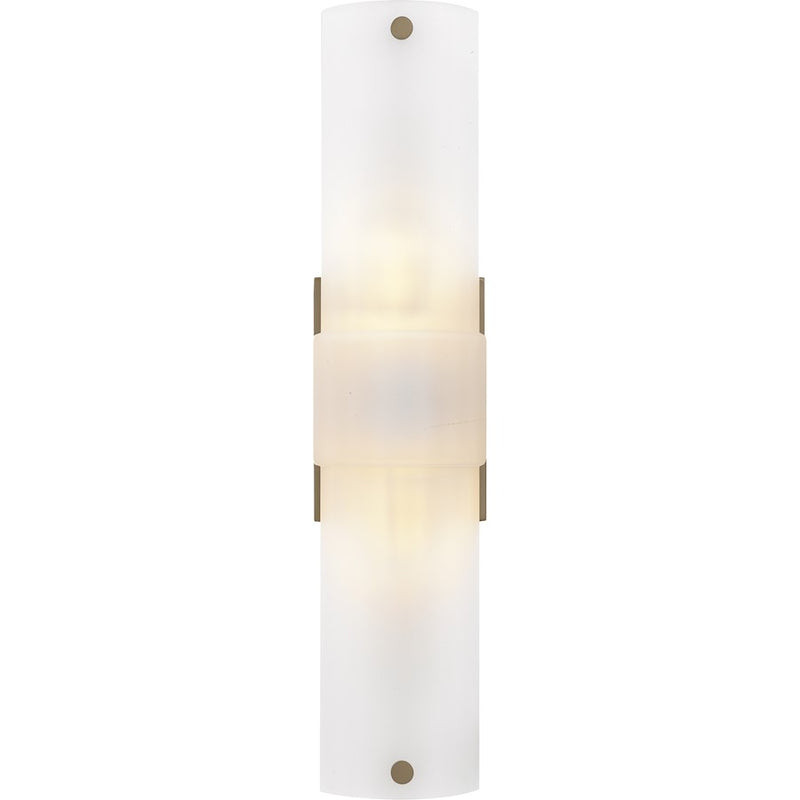 Quoizel Finnegan 2Light 22" Wall Sconce, Bronze Gold/Etched Glass