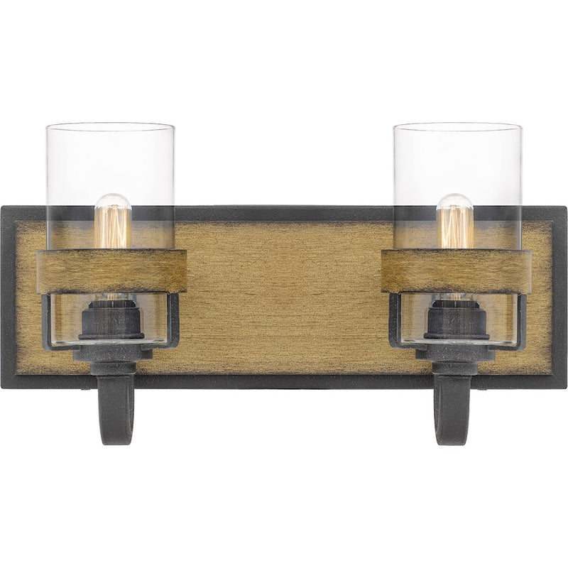 Quoizel Finch 2 Light Bath, Aged Walnut/Clear Glass
