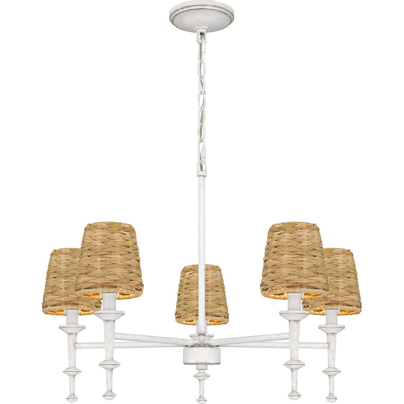 Quoizel Flannery 5 Light Chandelier, Antique White/Seagrass