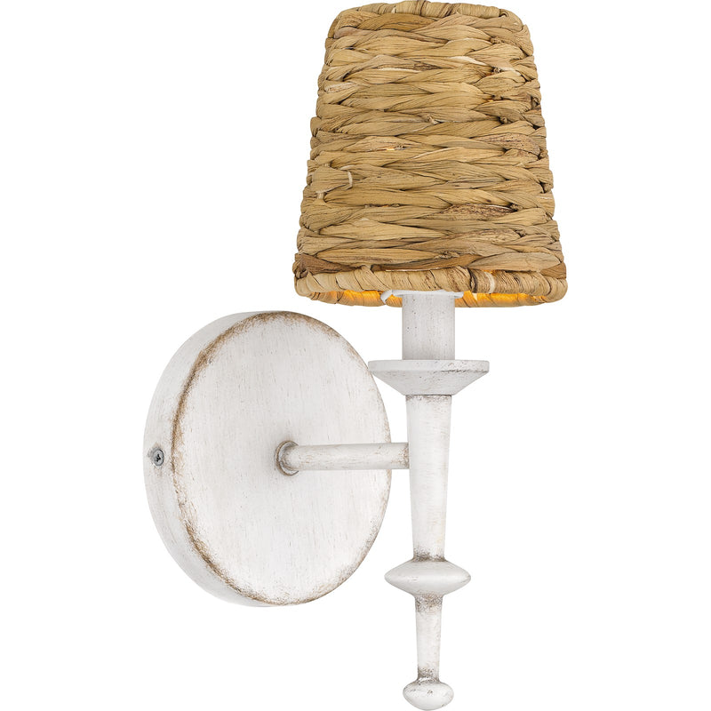 Quoizel Flannery 11.5in 1-Light Wall Sconce | Modern Bohemian Antique White and Seagrass | Hallway & Bathroom | 5 x 6.5 x 11.5 in | Model FLA8705AWH