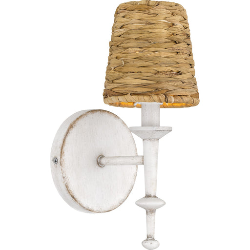 Quoizel Flannery 11.5in 1-Light Wall Sconce | Modern Bohemian Antique White and Seagrass | Hallway & Bathroom | 5 x 6.5 x 11.5 in | Model FLA8705AWH