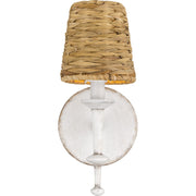 Quoizel Flannery 11.5in 1-Light Wall Sconce | Modern Bohemian Antique White and Seagrass | Hallway & Bathroom | 5 x 6.5 x 11.5 in | Model FLA8705AWH