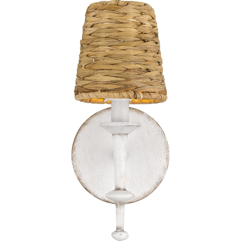 Quoizel Flannery 11.5in 1-Light Wall Sconce | Modern Bohemian Antique White and Seagrass | Hallway & Bathroom | 5 x 6.5 x 11.5 in | Model FLA8705AWH