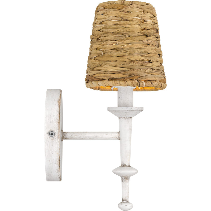 Quoizel Flannery 11.5in 1-Light Wall Sconce | Modern Bohemian Antique White and Seagrass | Hallway & Bathroom | 5 x 6.5 x 11.5 in | Model FLA8705AWH