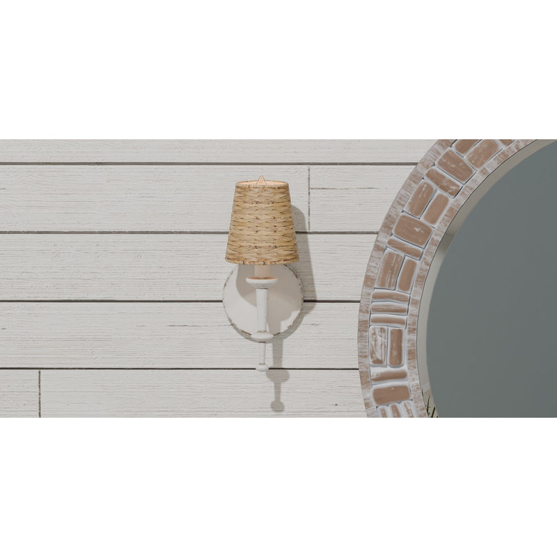 Quoizel Flannery 11.5in 1-Light Wall Sconce | Modern Bohemian Antique White and Seagrass | Hallway & Bathroom | 5 x 6.5 x 11.5 in | Model FLA8705AWH