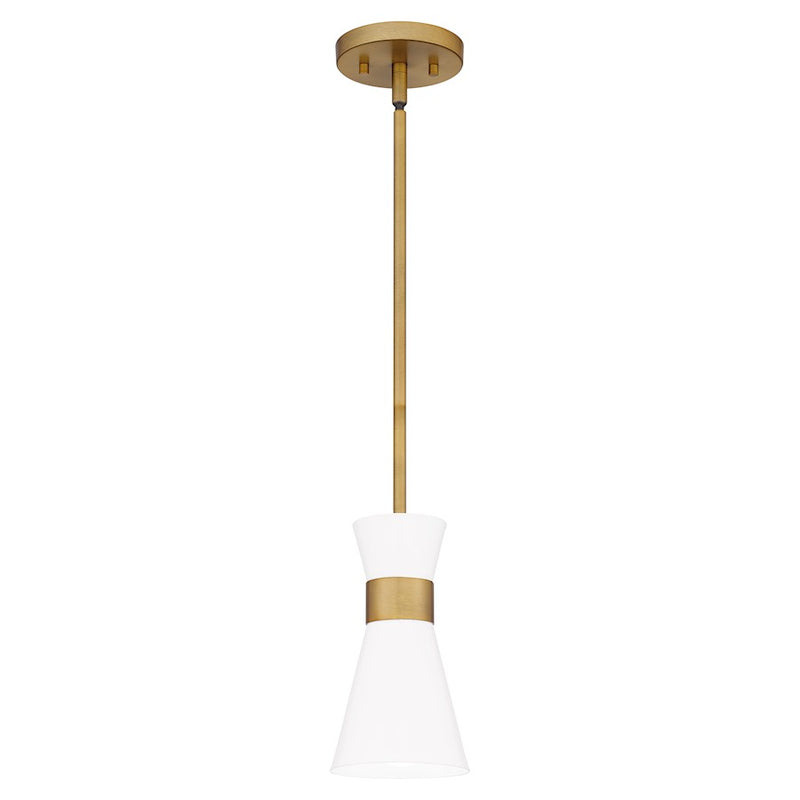 Quoizel Fremont 1 Light 9" Mini Pendant, Aged Brass/White Metal