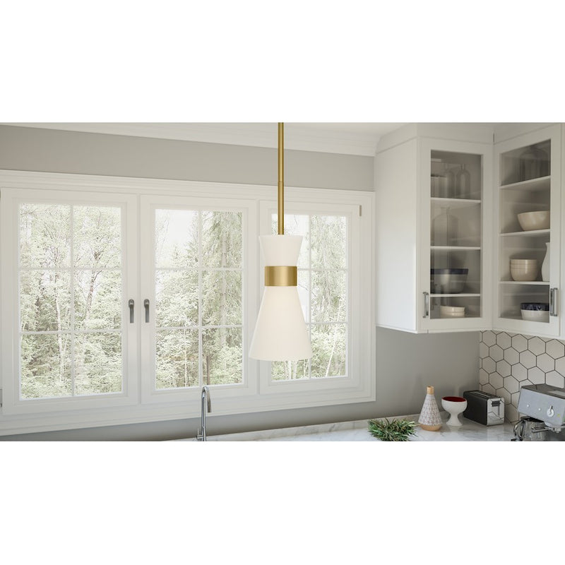 Quoizel Fremont 1 Light 9" Mini Pendant, Aged Brass/White Metal