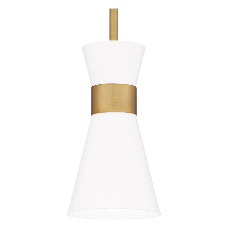 Quoizel Fremont 1 Light 9" Mini Pendant, Aged Brass/White Metal