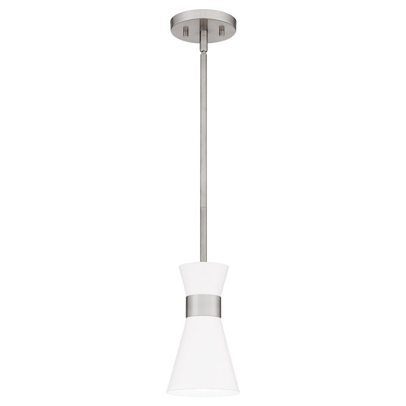 Quoizel Fremont 1 Light 9" Mini Pendant, Brushed Nickel/White Metal