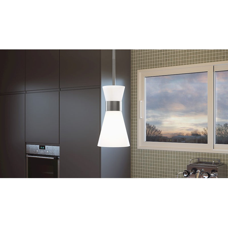 Quoizel Fremont 1 Light 9" Mini Pendant, Brushed Nickel/White Metal