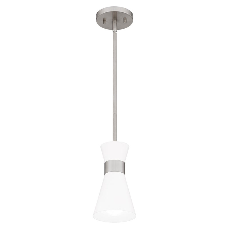 Quoizel Fremont 1 Light 9" Mini Pendant, Brushed Nickel/White Metal