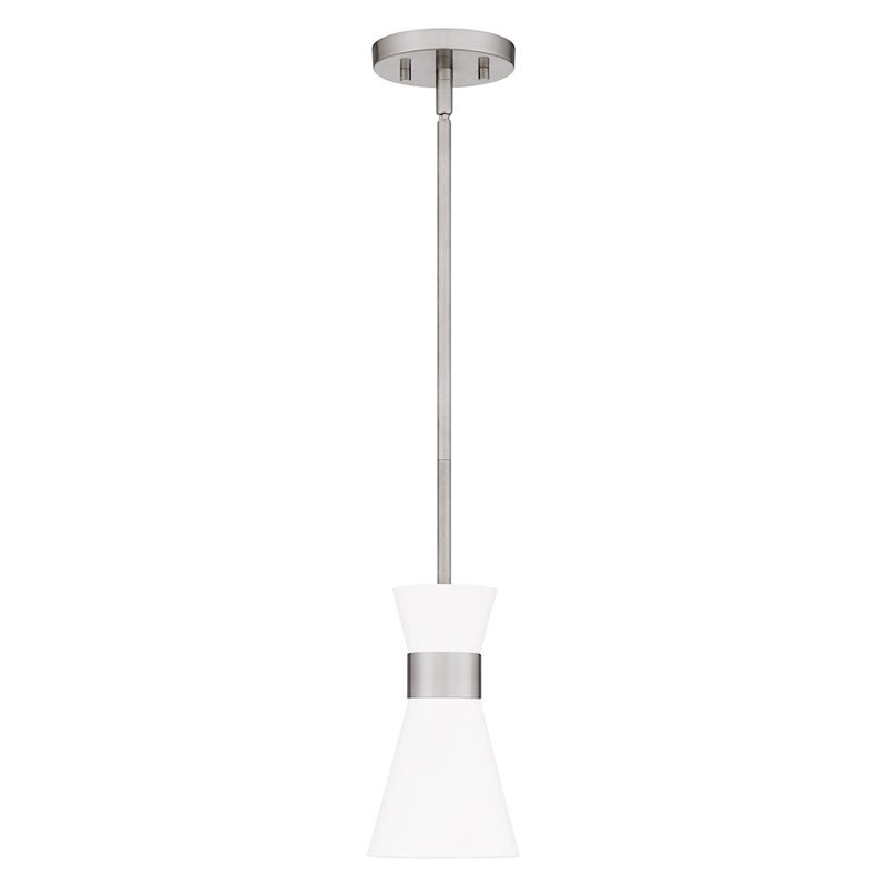 Quoizel Fremont 1 Light 9" Mini Pendant, Brushed Nickel/White Metal