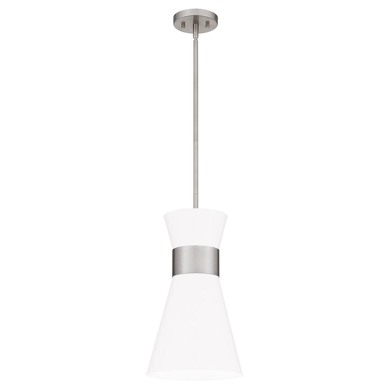 Quoizel Fremont 1 Light Mini Pendant, Brushed Nickel/White Metal