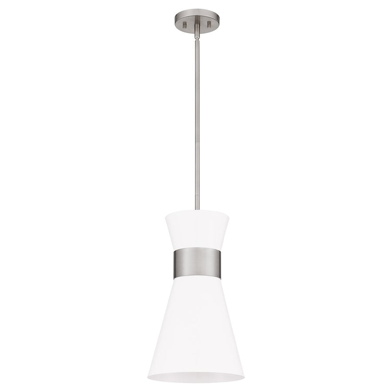 Quoizel Fremont 1 Light Mini Pendant, Brushed Nickel/White Metal