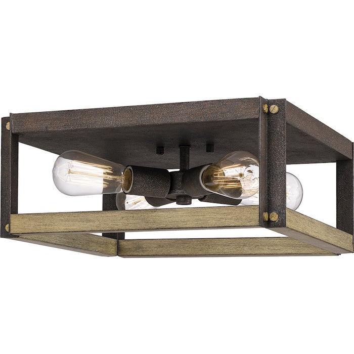 Quoizel Finn 4 Light Flush Mount, Rustic Black