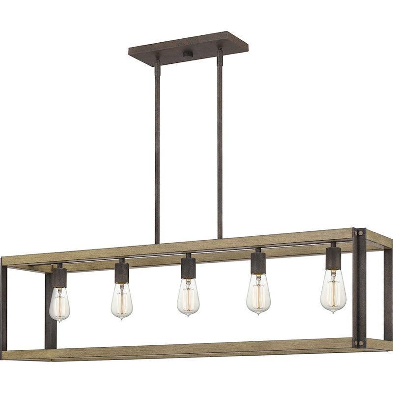 Quoizel Finn Linear 5 Light Chandelier, Rustic Black