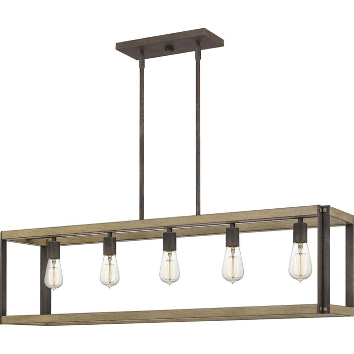 Quoizel Finn Linear 5 Light Chandelier, Rustic Black