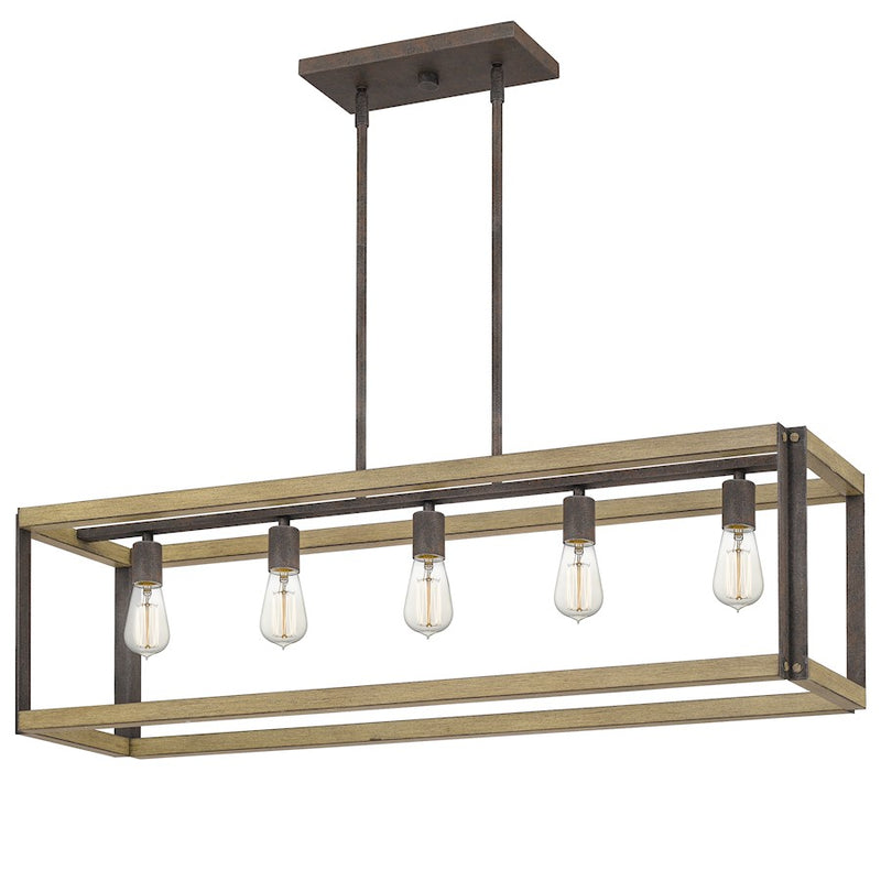 Quoizel Finn Linear 5 Light Chandelier, Rustic Black
