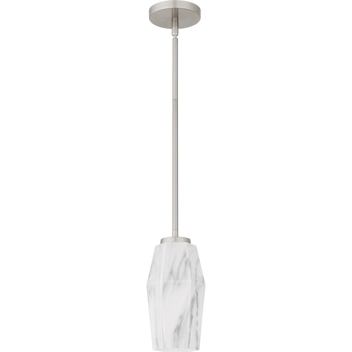 Quoizel Fogel 1 Light Mini Pendant, Brushed Nickel/Marble Glass