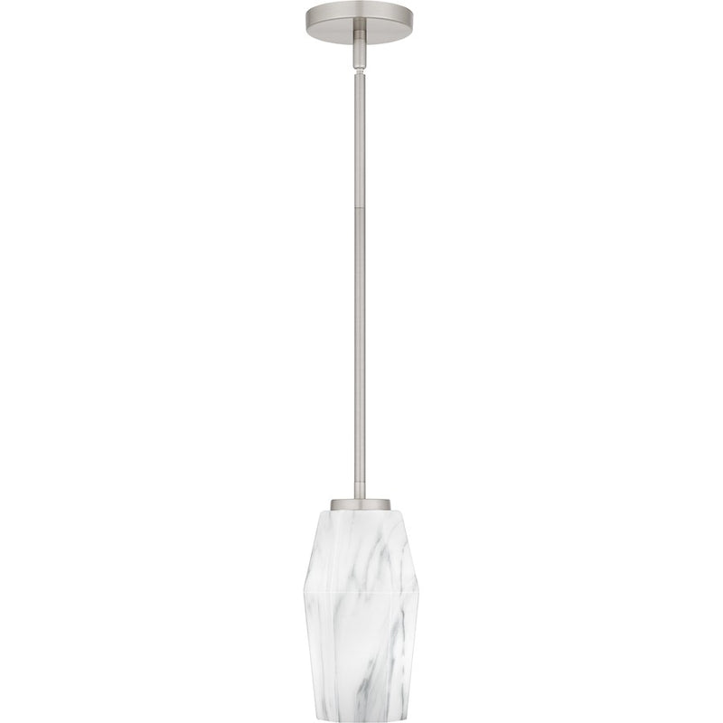 Quoizel Fogel 1 Light Mini Pendant, Brushed Nickel/Marble Glass