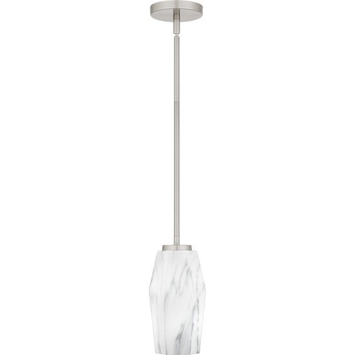 Quoizel Fogel 1 Light Mini Pendant, Brushed Nickel/Marble Glass