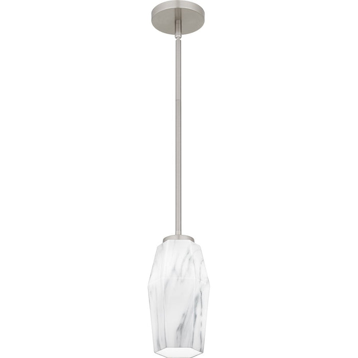 Quoizel Fogel 1 Light Mini Pendant, Brushed Nickel/Marble Glass