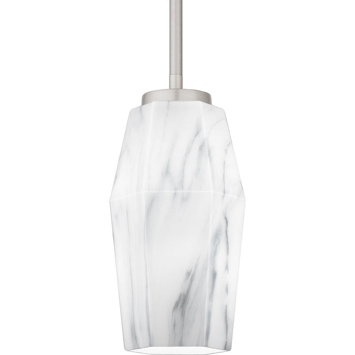 Quoizel Fogel 1 Light Mini Pendant, Brushed Nickel/Marble Glass