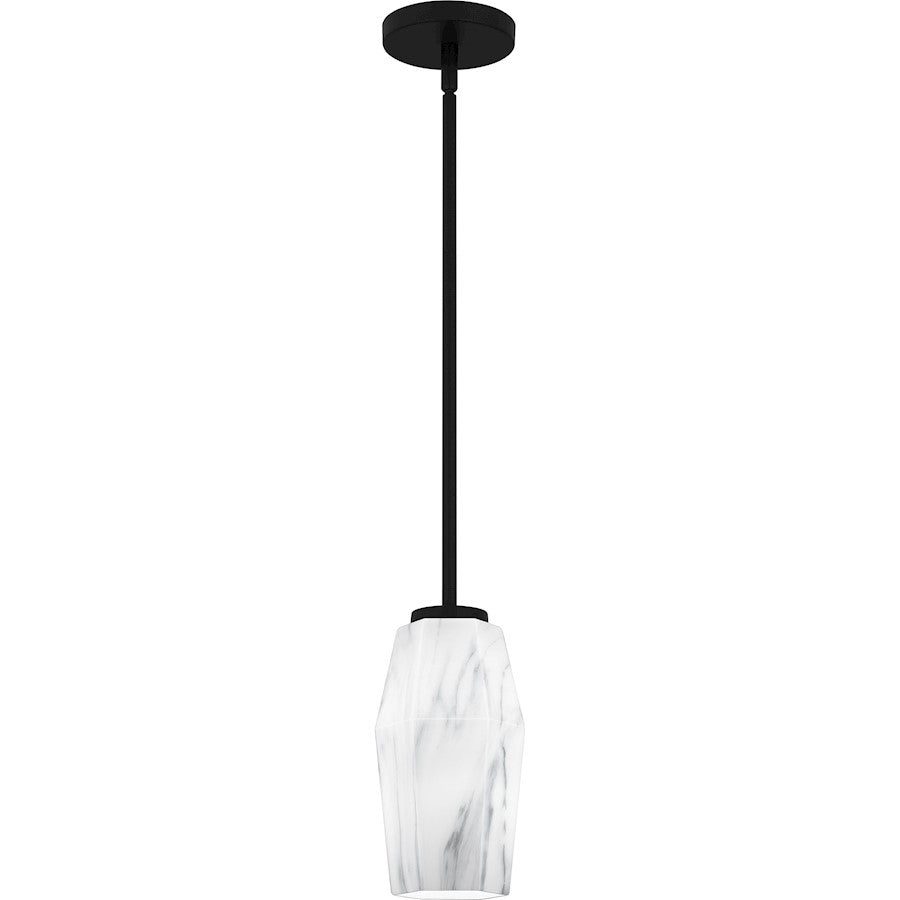 Quoizel Fogel 1 Light Mini Pendant, Matte Black/Marble Glass - FOG1505MBK