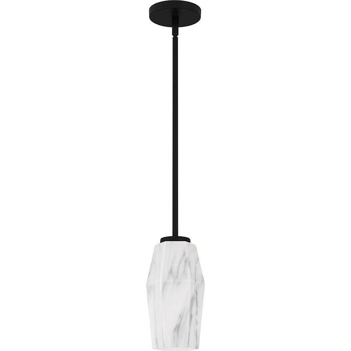 Quoizel Fogel 1 Light Mini Pendant, Matte Black/Marble Glass