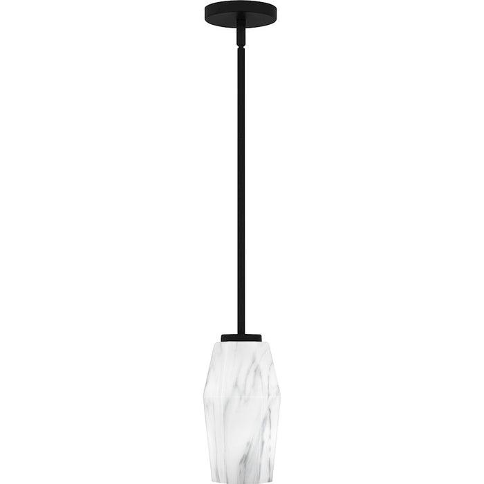 Quoizel Fogel 1 Light Mini Pendant, Matte Black/Marble Glass