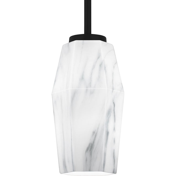 Quoizel Fogel 1 Light Mini Pendant, Matte Black/Marble Glass