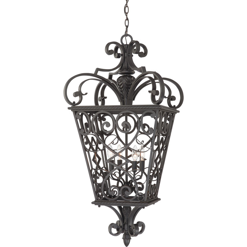 Quoizel Fort Quinn 19in 4-Light Pendant | Traditional Marcado Black Steel | Dining Room & Foyer | 19 x 19 x 41 in | Model FQ1920MK01