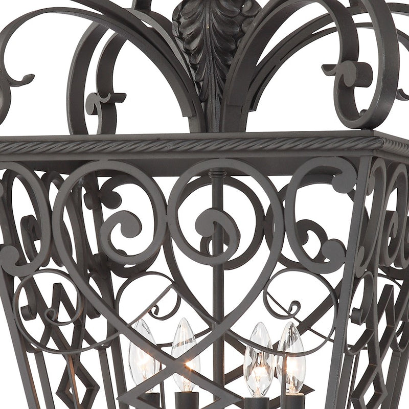 Quoizel Fort Quinn 19in 4-Light Pendant | Traditional Marcado Black Steel | Dining Room & Foyer | 19 x 19 x 41 in | Model FQ1920MK01