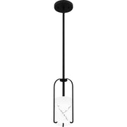 Quoizel Fairbanks 5in 1-Light Mini Pendant | Transitional Matte Black and White Alabaster Glass | Kitchen Island & Bar | Model FRB1505MBK