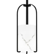Quoizel Fairbanks 5in 1-Light Mini Pendant | Transitional Matte Black and White Alabaster Glass | Kitchen Island & Bar | Model FRB1505MBK