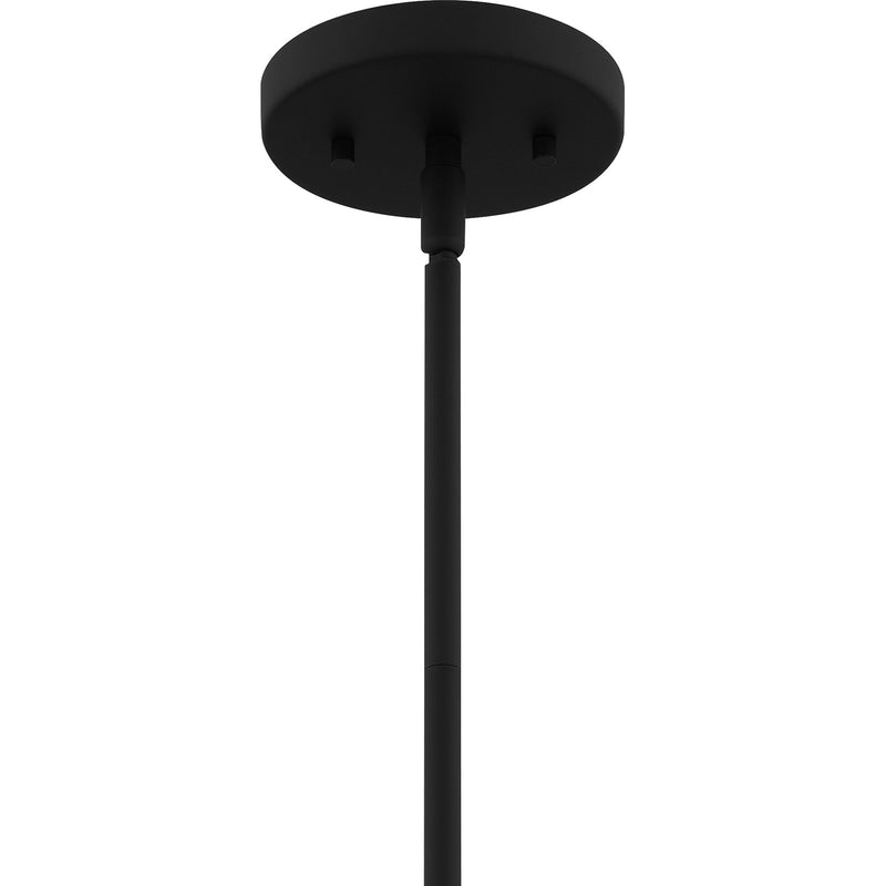 Quoizel Fairbanks 5in 1-Light Mini Pendant | Transitional Matte Black and White Alabaster Glass | Kitchen Island & Bar | Model FRB1505MBK