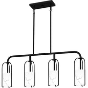 Quoizel Fairbanks 37in 4-Light Island Chandelier | Transitional Matte Black and White Alabaster Glass | Kitchen Island & Dining | Model FRB438MBK