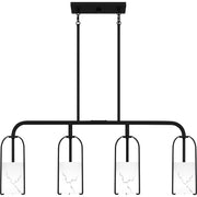 Quoizel Fairbanks 37in 4-Light Island Chandelier | Transitional Matte Black and White Alabaster Glass | Kitchen Island & Dining | Model FRB438MBK
