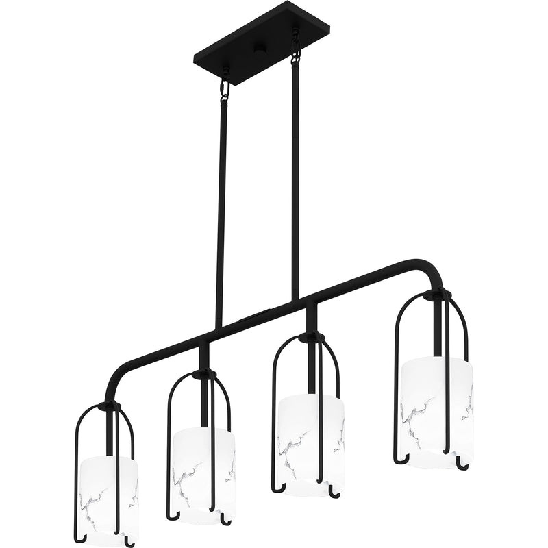 Quoizel Fairbanks 37in 4-Light Island Chandelier | Transitional Matte Black and White Alabaster Glass | Kitchen Island & Dining | Model FRB438MBK