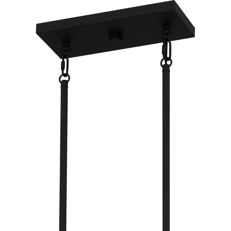 Quoizel Fairbanks 37in 4-Light Island Chandelier | Transitional Matte Black and White Alabaster Glass | Kitchen Island & Dining | Model FRB438MBK
