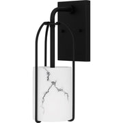 Quoizel Fairbanks 13.5in 1-Light Wall Sconce | Transitional Matte Black and White Alabaster Glass | Bedroom & Hallway Accent Light | Model FRB8704MBK