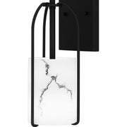 Quoizel Fairbanks 13.5in 1-Light Wall Sconce | Transitional Matte Black and White Alabaster Glass | Bedroom & Hallway Accent Light | Model FRB8704MBK