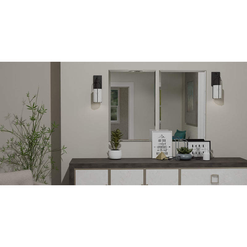 Quoizel Fairbanks 13.5in 1-Light Wall Sconce | Transitional Matte Black and White Alabaster Glass | Bedroom & Hallway Accent Light | Model FRB8704MBK