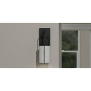Quoizel Fairbanks 13.5in 1-Light Wall Sconce | Transitional Matte Black and White Alabaster Glass | Bedroom & Hallway Accent Light | Model FRB8704MBK