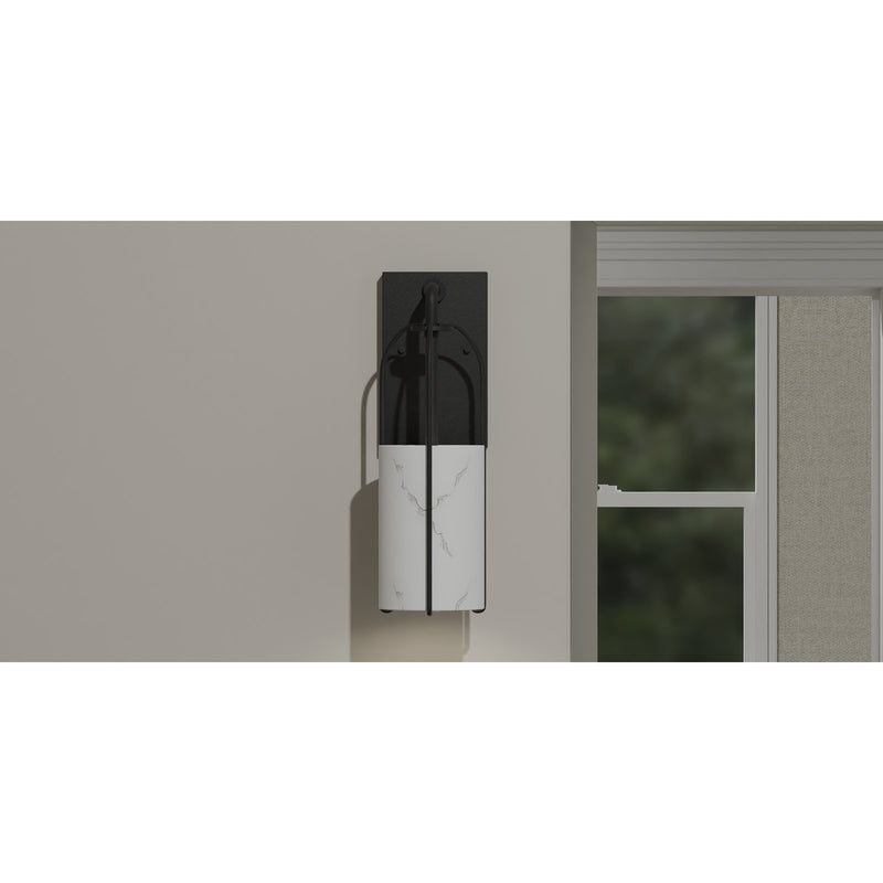 Quoizel Fairbanks 13.5in 1-Light Wall Sconce | Transitional Matte Black and White Alabaster Glass | Bedroom & Hallway Accent Light | Model FRB8704MBK