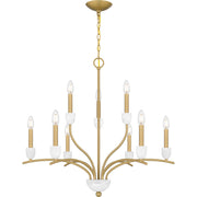 Quoizel Frida 32in 9-Light Chandelier | Traditional Aged Brass and White Onyx Stone | Dining Room & Living Room | 32 x 32 x 29.5 in | Model FRI5032AB