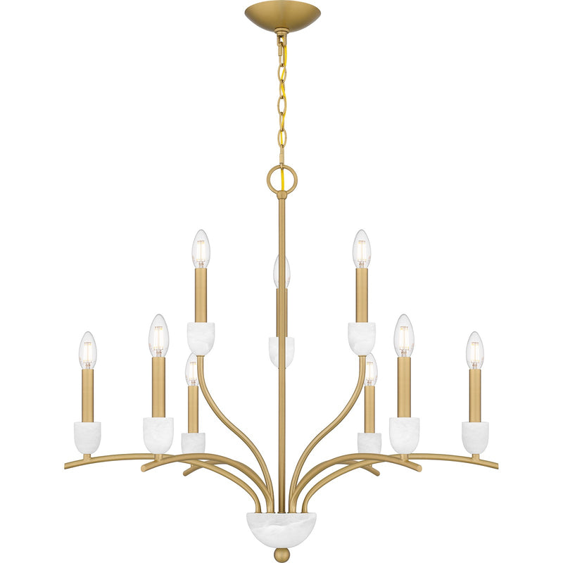 Quoizel Frida 32in 9-Light Chandelier | Traditional Aged Brass and White Onyx Stone | Dining Room & Living Room | 32 x 32 x 29.5 in | Model FRI5032AB
