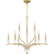 Quoizel Frida 32in 9-Light Chandelier | Traditional Aged Brass and White Onyx Stone | Dining Room & Living Room | 32 x 32 x 29.5 in | Model FRI5032AB