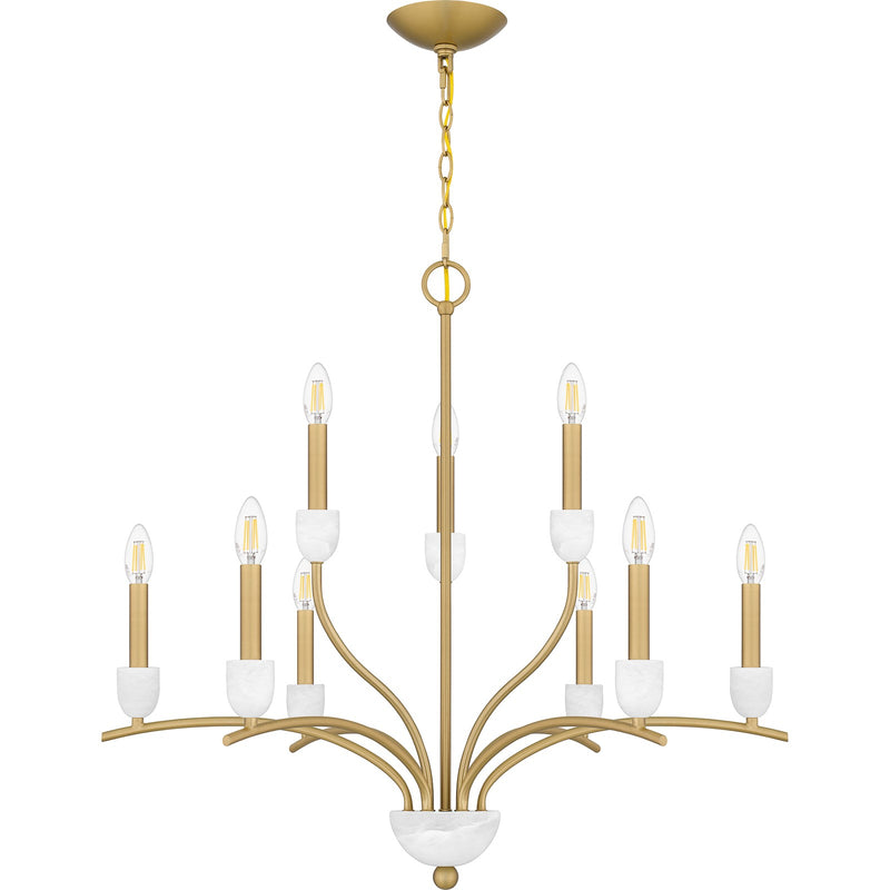 Quoizel Frida 32in 9-Light Chandelier | Traditional Aged Brass and White Onyx Stone | Dining Room & Living Room | 32 x 32 x 29.5 in | Model FRI5032AB